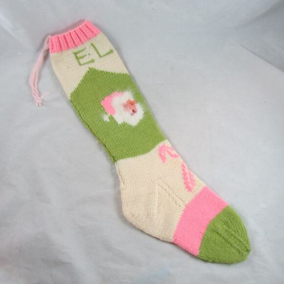 Name Ella Angora Wool Hand Knit Christmas Stocking Santa Candy Canes Vintage - Picture 1 of 7
